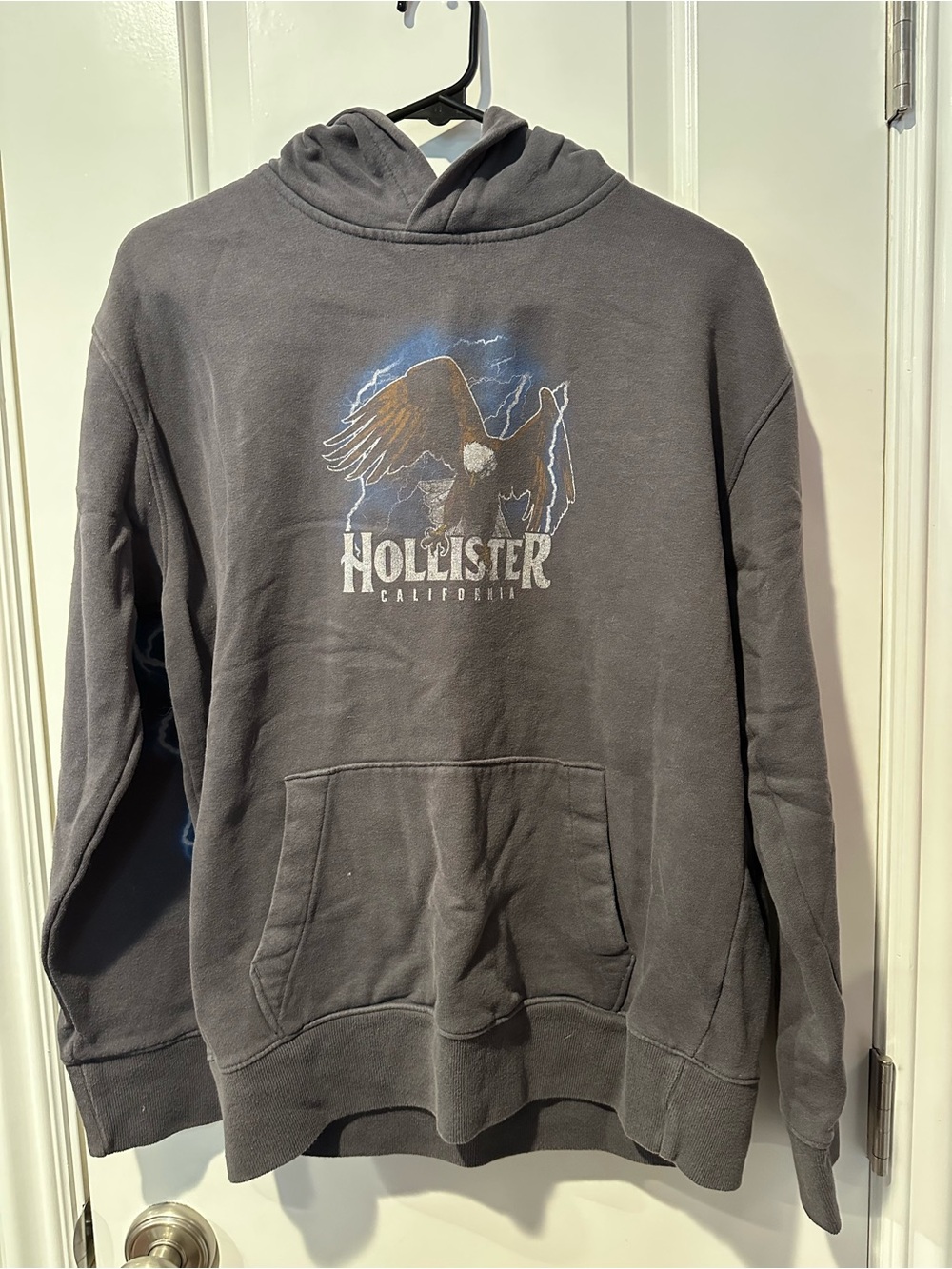 Hollister Charcoal Pullover Hoodie with Eagle Graphic